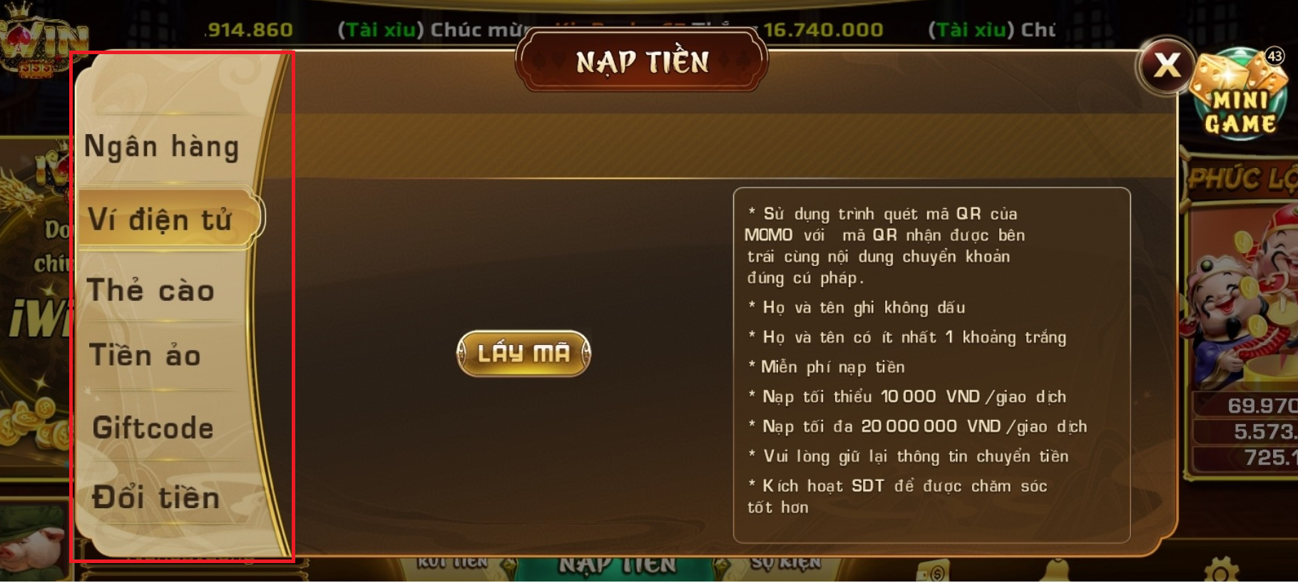 Iwin cũng đa dạng hóa cách nạp tiền Iwin với 6 hình thức khác nhau