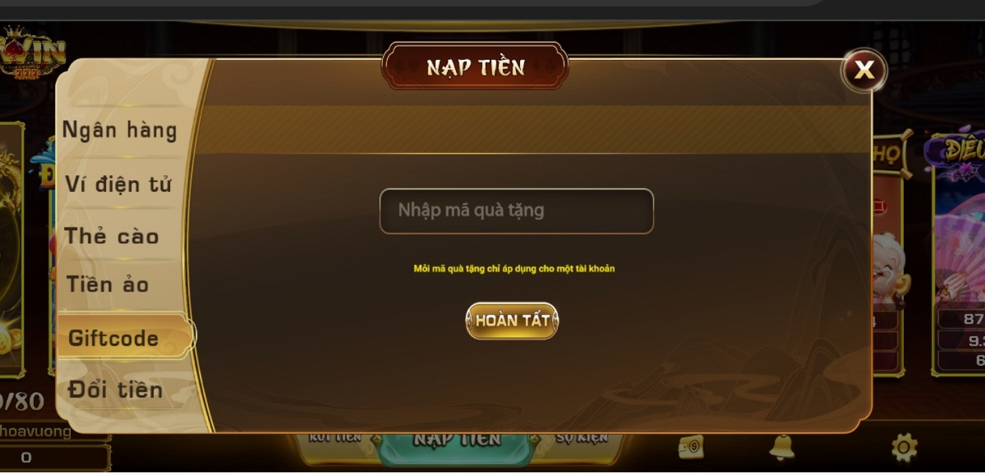 Cách thức nạp tiền Iwin bằng Giftcode