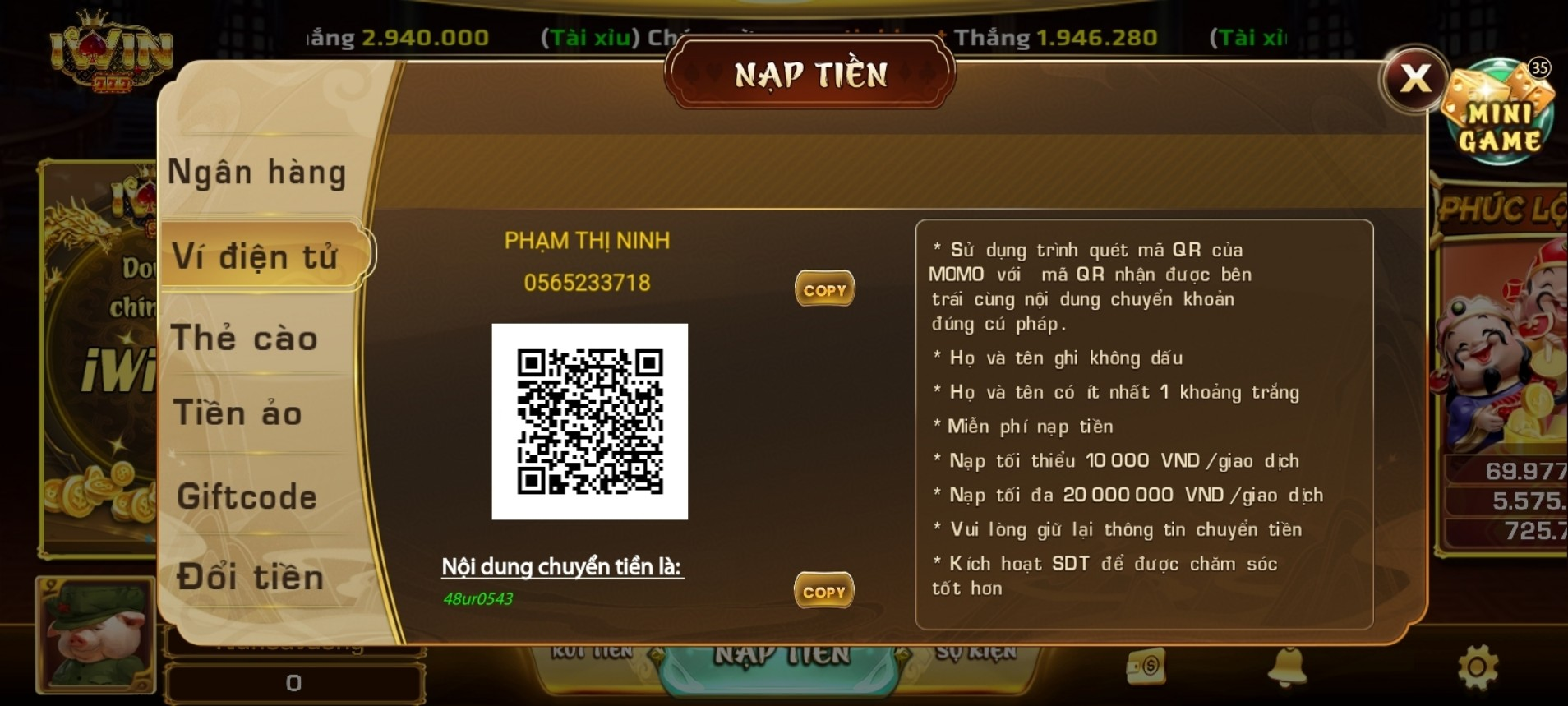 Nạp tiền Iwin ví điện tử trong tích tắc